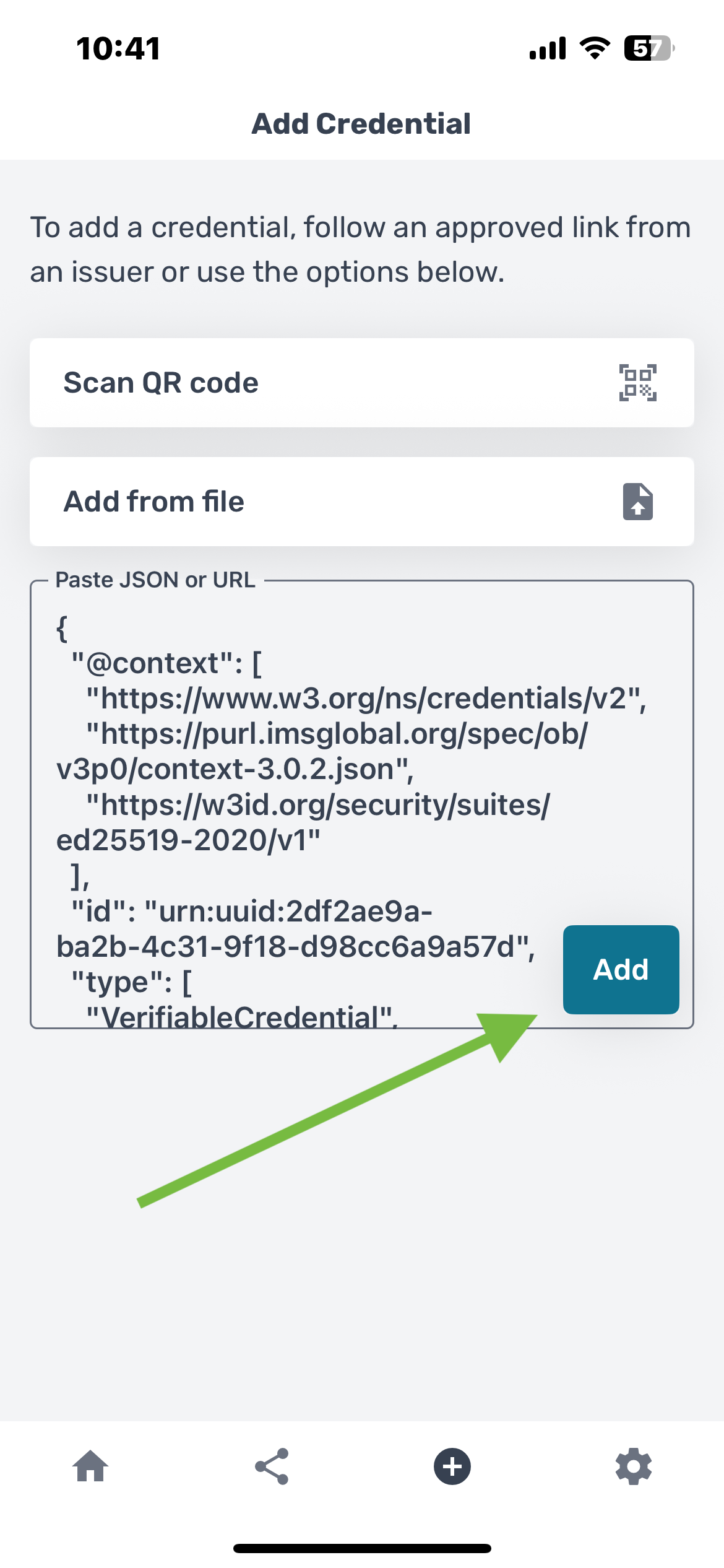 Credential added confirmation